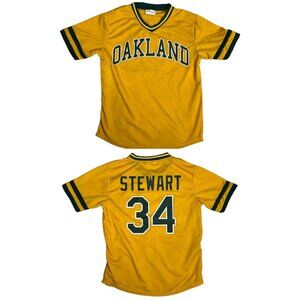 Oakland Athletics Dave Stewart Jersey Mens Medium Yellow Green MLB Baseball SGA